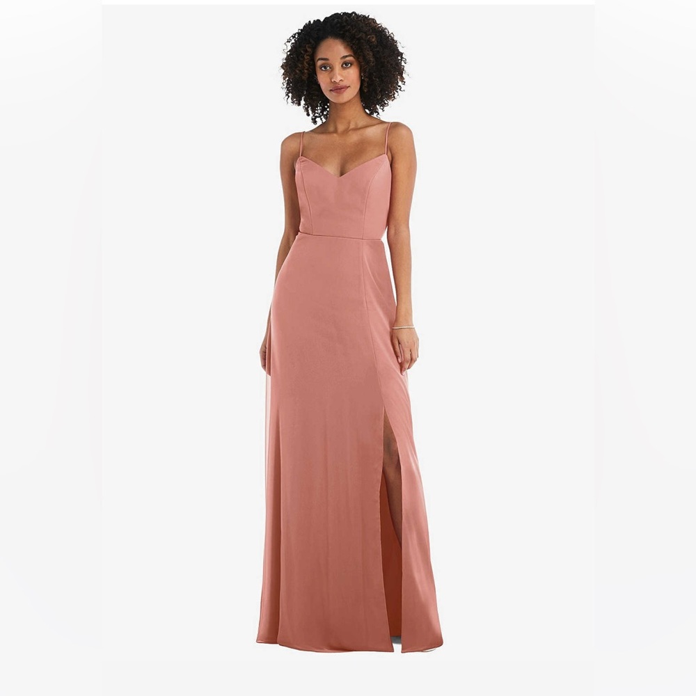 NWOT- AFTER SIX- TIE-BACK CUTOUT MAXI DRESS WITH FRONT SLIT IN DESERT ROSE